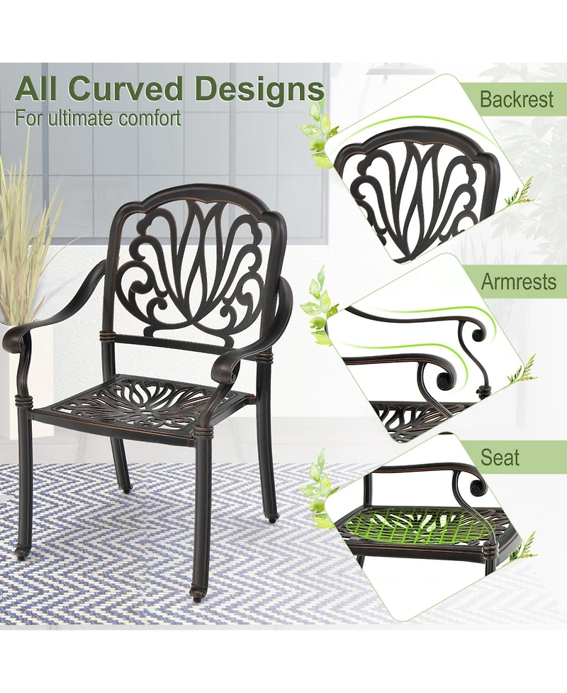 2 Pieces Patio Cast Aluminum Dining Chairs with Armrests