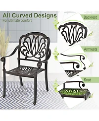 2 Pieces Patio Cast Aluminum Dining Chairs with Armrests