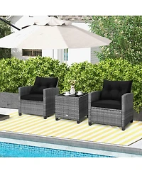 Slickblue 3 Pieces Outdoor Wicker Conversation Set with Tempered Glass Tabletop