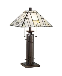 Franklin Iron Works Mission Table Lamp 26 1/2" High Wrought Iron Bronze with Dimmer Tiffany Stained Glass for Bedroom Living Room Bedside Nightst