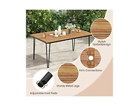 Slickblue Rectangular Patio Dining Table for 8 with Acacia Wood Tabletop and Umbrella Hole