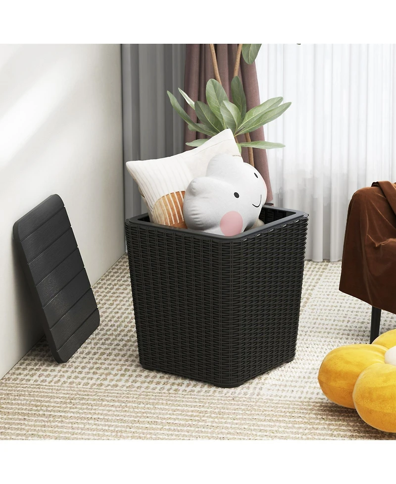 Slickblue Outdoor Resin Storage Side Table with Removable Lid and Wicker-woven Accent