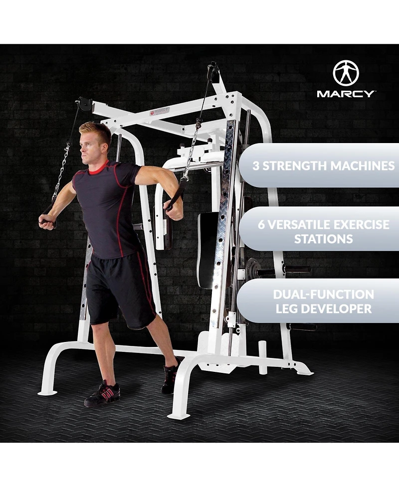 Marcy Pro Smith Cage Workout Machine Total Body Training Home Gym System, White