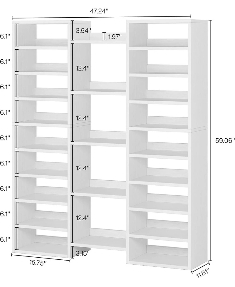 Tribesigns 14-Tier Shoe Rack, Freestanding Shoe Shelf, White Wooden Shoe Storage Cabinet with 22 Open Cubbies, 46 Pairs Wide Entryway Shoe Organizer