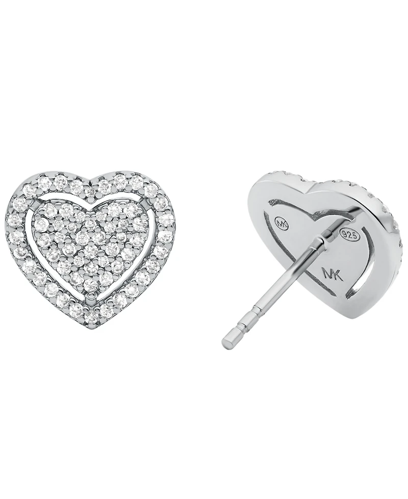 Michael Kors Sterling Silver Pave Heart Stud Earrings