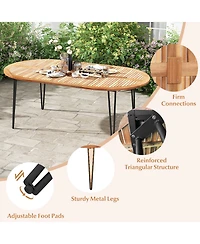 Slickblue 79 Inch Oval Patio Dining Table with Umbrella Hole and Acacia Wood Tabletop for 8 People