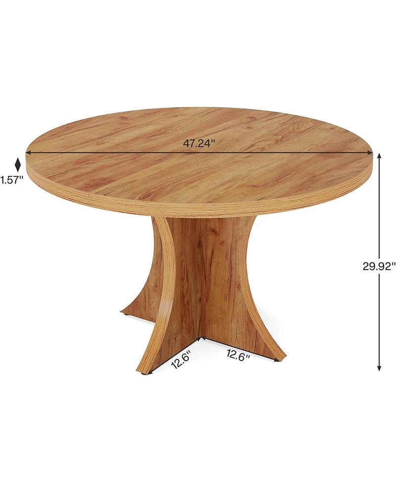 Tribesigns Round Dining Table for 4-6, 47.24-Inch Farmhouse Kitchen Table, Wood Dining Table with Pedestal Base, Small Dinner Table