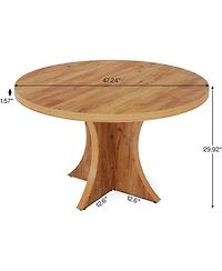 Tribesigns Round Dining Table for 4-6, 47.24-Inch Farmhouse Kitchen Table, Wood Dining Table with Pedestal Base, Small Dinner Table