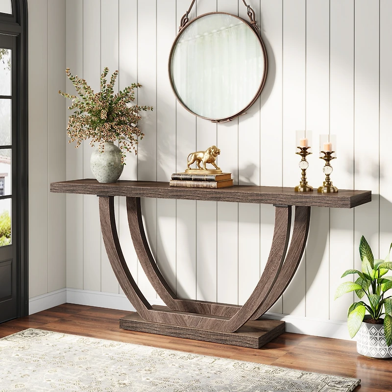 Tribesigns Console Table for Entryway: 63 Inches Farmhouse Wood Entry Foyer Entrance, Narrow Long Sofa Behind Couch with Metal Legs