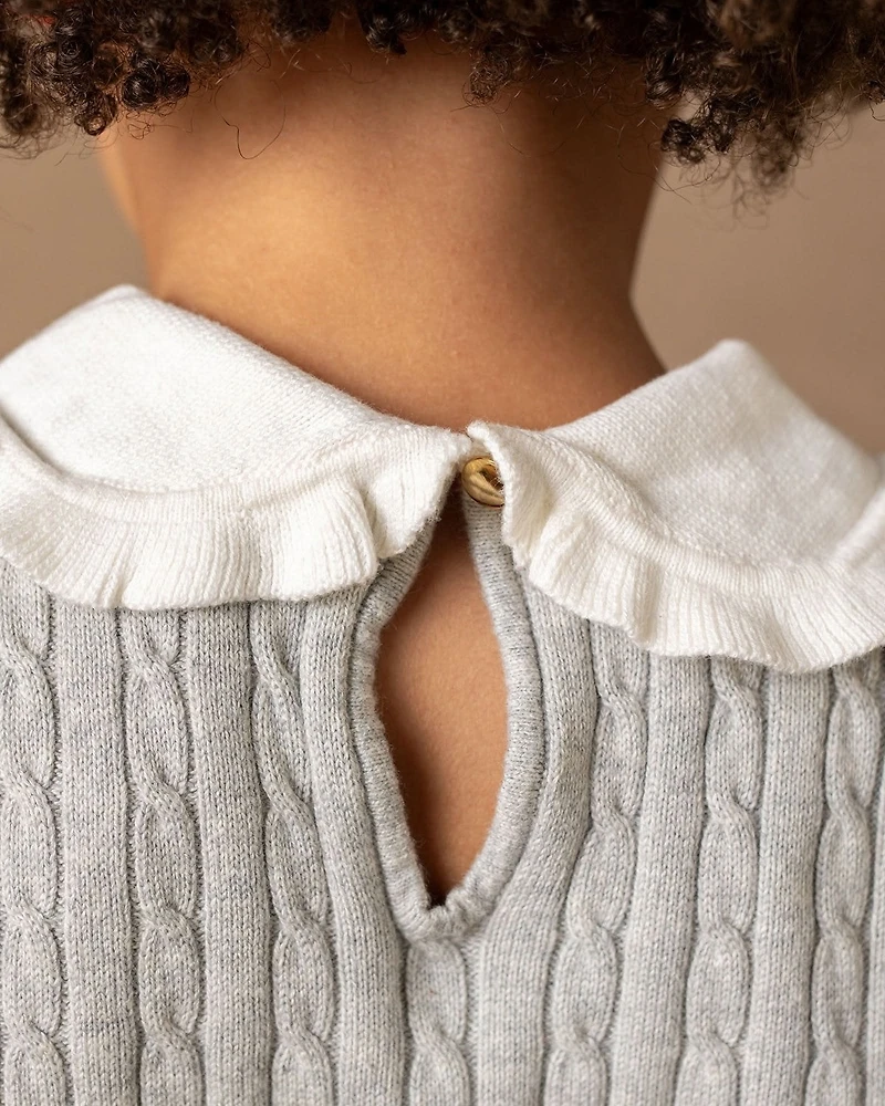 Hope & Henry Big Girls Organic Long Sleeve Cable Knit Peter Pan Collar Sweater Dress