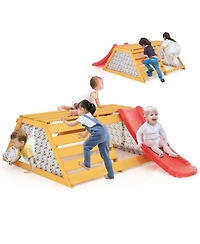 Costway 5-in-1 Indoor Jungle Gym Montessori Climbing Toys with Slide for Toddlers Wooden