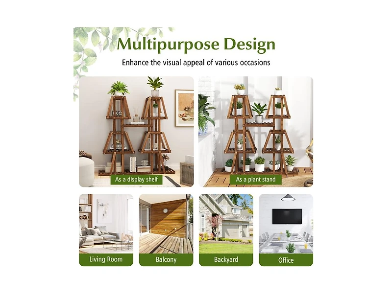 5-Tier 10 Potted Wood Plant Stand for Multiple Plants