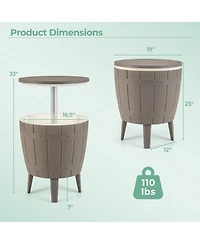 10 Gallon Cooler Bar Table Outdoor Coffee Table Ice Bucket with Telescopic Tabletop for Beer and Wine-Brown