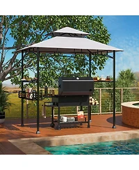 8 x 5 Ft Outdoor Grill Gazebo with 2 Side Shelves and 20 Hooks-Grey