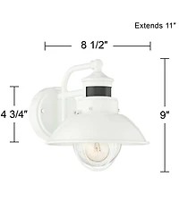 John Timberland Oberlin Rustic Industrial Farmhouse Outdoor Barn Light Fixture White Dusk to Dawn Motion Sensor 9" Clear Seedy Glass for Exterior