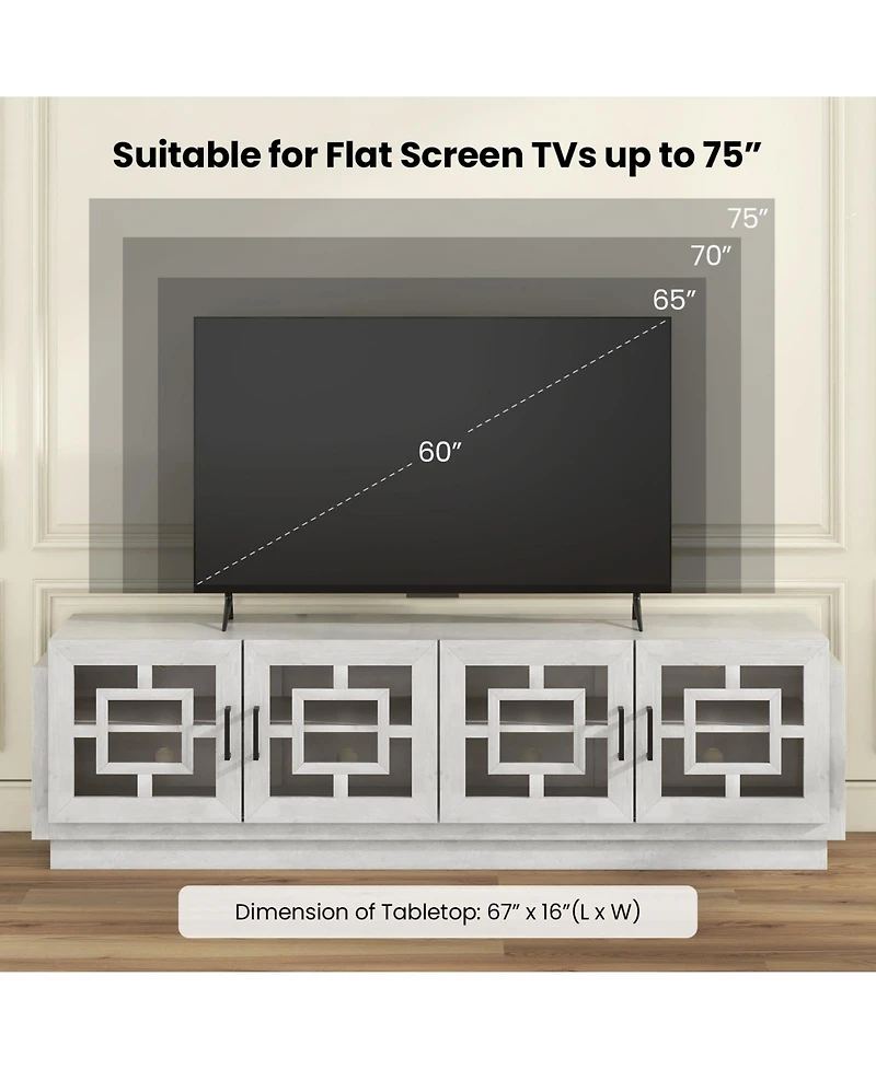 4-Door Tv Stand for TVs up to 75 Inch Media Console Table with Adjustable Shelves