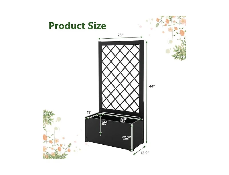 Slickblue 44 Inch Metal Raised Garden Bed with Trellis-Black