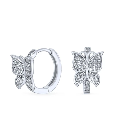 Bling Jewelry Delicate Garden Treasures – Tiny 3D Cz Butterfly-Shaped Huggie Hoop Earrings and Micro Pave Cubic Zirconia in Sterling Silver