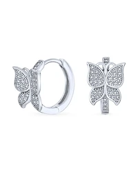Bling Jewelry Delicate Garden Treasures – Tiny 3D Cz Butterfly-Shaped Huggie Hoop Earrings and Micro Pave Cubic Zirconia in Sterling Silver