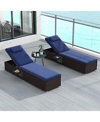 Slickblue Patio Chaise Lounge Set of 2 with Backrest Seat Cushion and Headrest-Navy