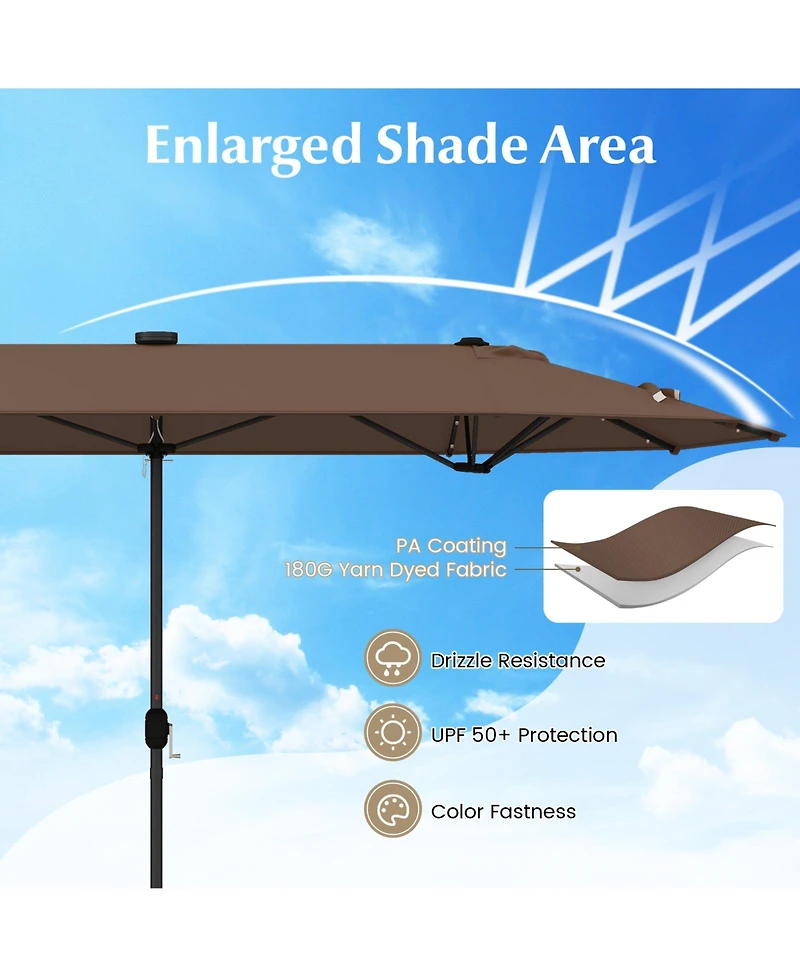 Double-sided Patio Umbrella with Solar Lights for Garden Pool Backyard