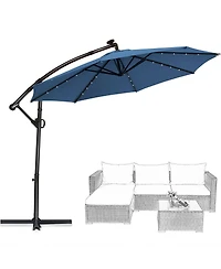 360° Rotation Solar Powered Led Patio Offset Umbrella without Weight Base