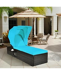 Slickblue Chaise Cushioned Top Canopy Patio Rattan Lounge Chair with Tea Table