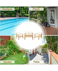 Skonyon Outdoor 4 Pieces Acacia Wood Chat Set with Water Resistant Cushions