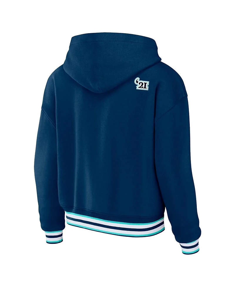 Wear by Erin Andrews Women's Blue Seattle Kraken Lace-Up Pullover Hoodie