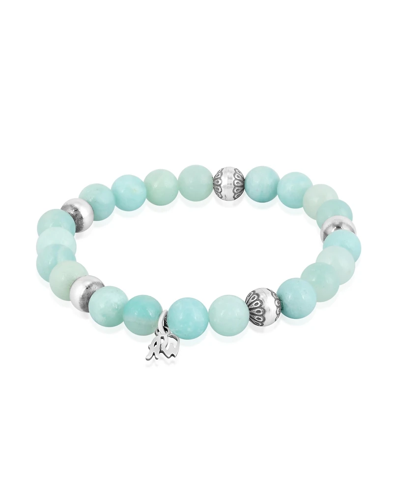American West Jewelry Sterling Silver Amazonite Gemstone Stretch Bracelet, Size Medium - Large
