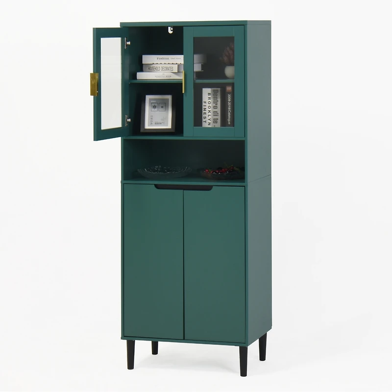 Streamdale Tall Storage Cabinet with Glass Display & Gold Handles