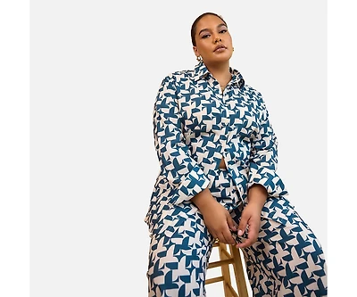 Rebdolls Quinta Abstract Print Button Front Blouse