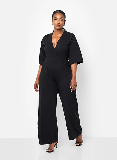 Rebdolls Women's Plus Karma Pleated Wide Leg Jumpsuit