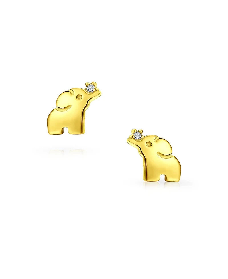 Bling Jewelry Tiny Minimalist Cz Accent Zoo Animal Child Lucky ElephantYellow 14K Gold Stud Earrings For Women Screwback