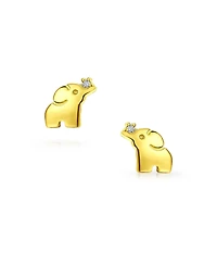 Bling Jewelry Tiny Minimalist Cz Accent Zoo Animal Child Lucky ElephantYellow 14K Gold Stud Earrings For Women Screwback