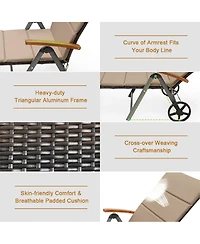 Gymax Folding Patio Rattan Lounge Chair Chaise Cushioned Aluminum Adjust Wheel