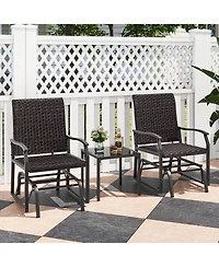 Slickblue 3 Piece Patio Gliding Set with Tempered Glass Coffee Table-Brown