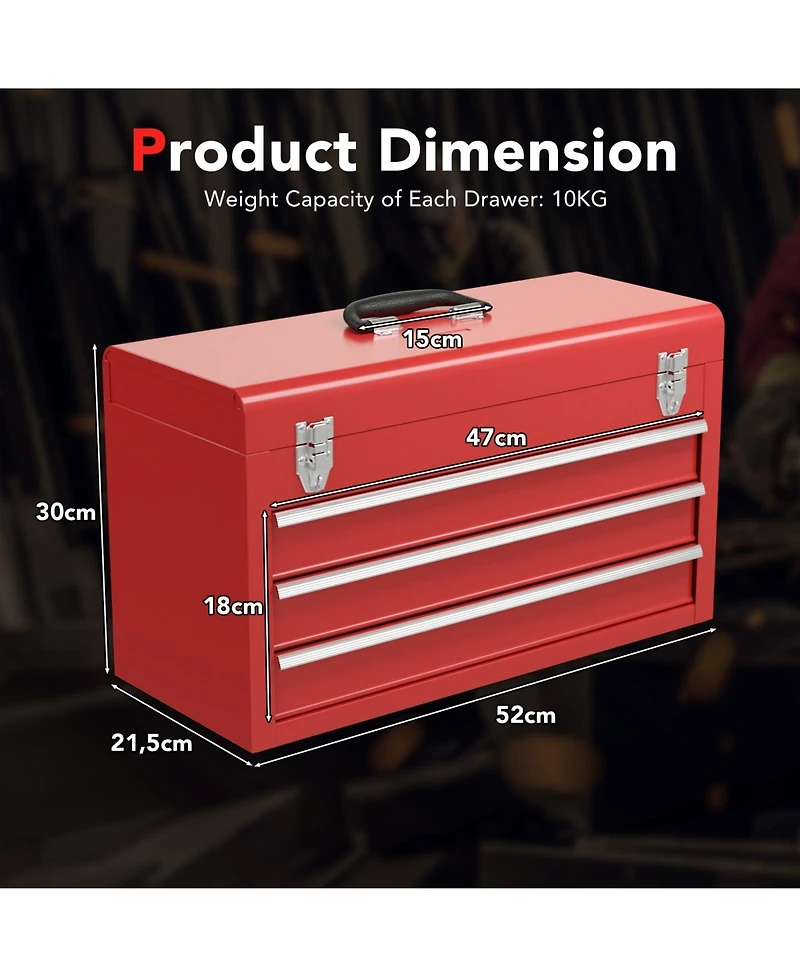 Portable Garage Mechanic Tool Cabinet Box with 3 Drawers