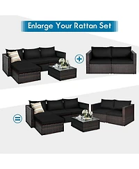 2 Pieces Patio Rattan Sectional Conversation Sofa Set
