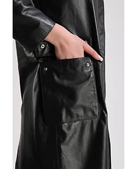 Furniq Uk Women's Leather Trench coat , Black