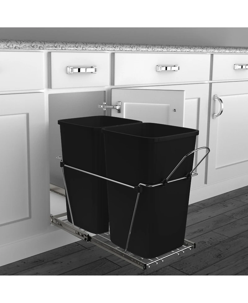 Rev-a-Shelf Double Pull Out Trash Can 27 Qt for Kitchen, Black, Rv-15KD-18C S