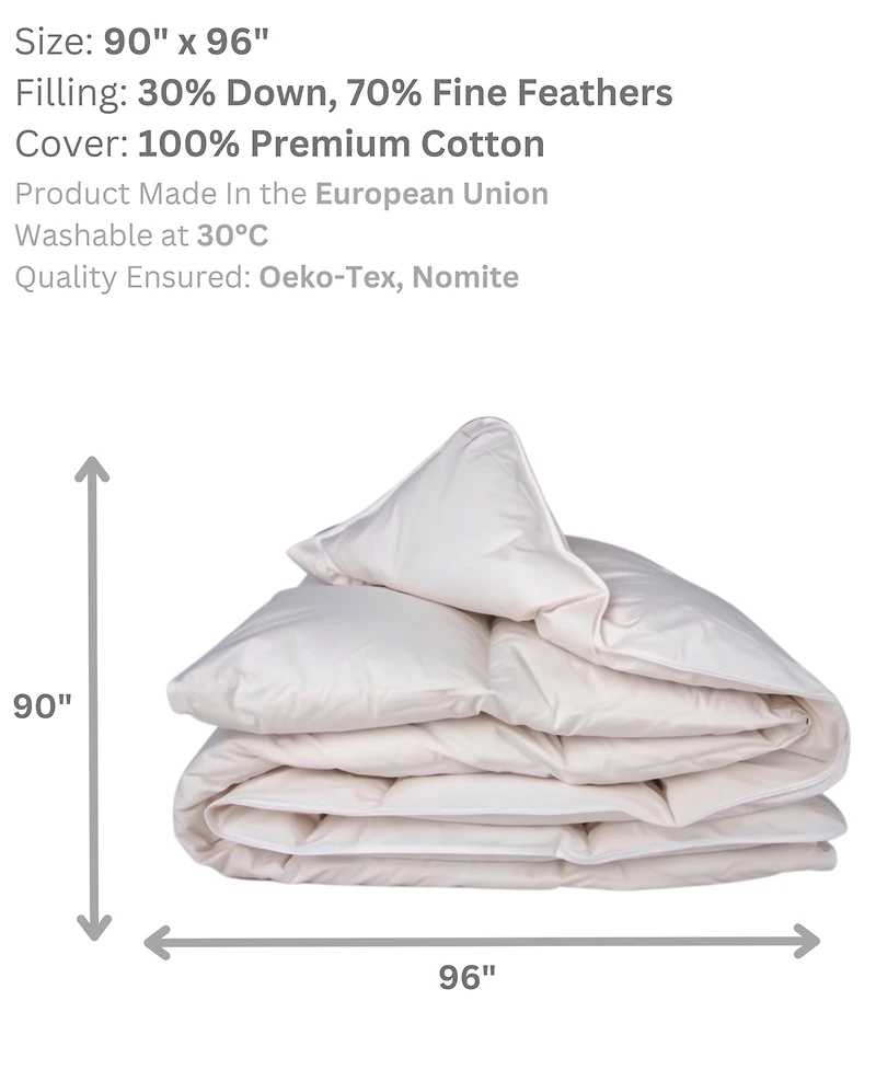 Luxe Collection - European Down And Feather Lightweight Comforter, 100% Cotton Cover