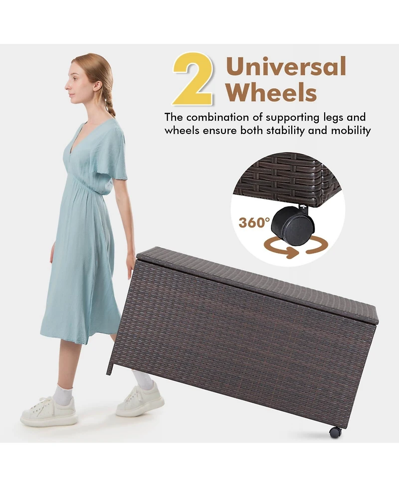 Slickblue Outdoor Wicker Storage Box with Zippered Liner-50 Gallon