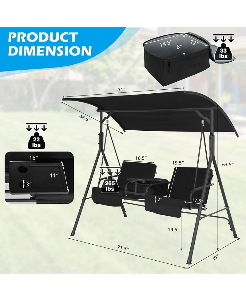 Slickblue Porch Swing Chair with Adjustable Canopy