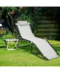 Slickblue Folding Heightening Design Beach Lounge Chair with Pillow for Patio