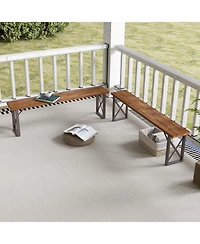 Slickblue Outdoor Picnic Bench Set Solid Acacia Wood Patio Rectangular Benches