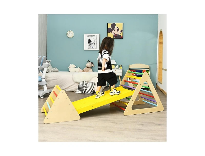 Slickblue 3 in 1 Wooden Set of 2 Triangle Climber with Ramp for Slid