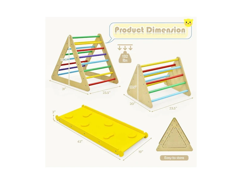 Slickblue 3 in 1 Wooden Set of 2 Triangle Climber with Ramp for Slid