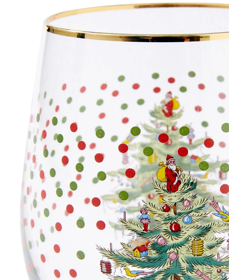 Spode Christmas Tree Polka Dot Stemless Wine Glasses, Set of 4
