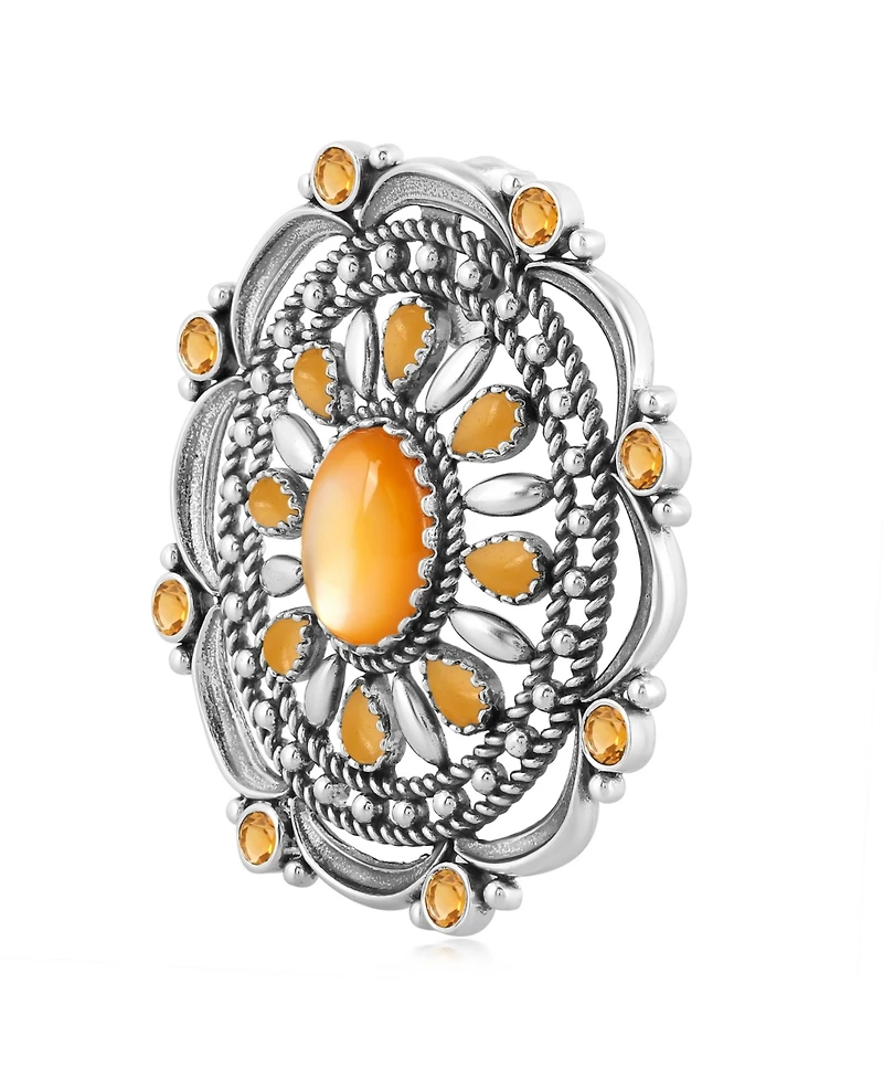 American West Jewelry Sterling Silver Yellow Mother of Pearl, Yellow Jasper and Citrine Gemstone Statement Pendant Enhancer